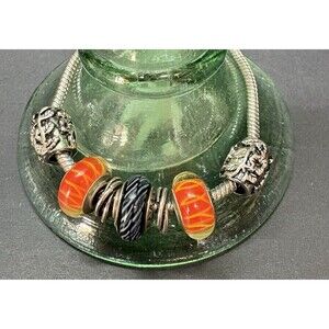 Pandora Bracelet 7” Pandora Charms Orange and Blue